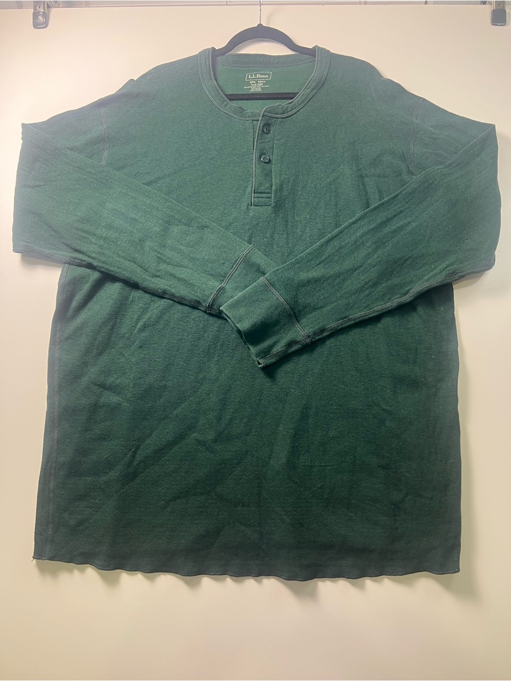 L.L.Bean Men’s Henley T-Shirt 2XL Big & Tall Green Knit Long Sleeve Solid